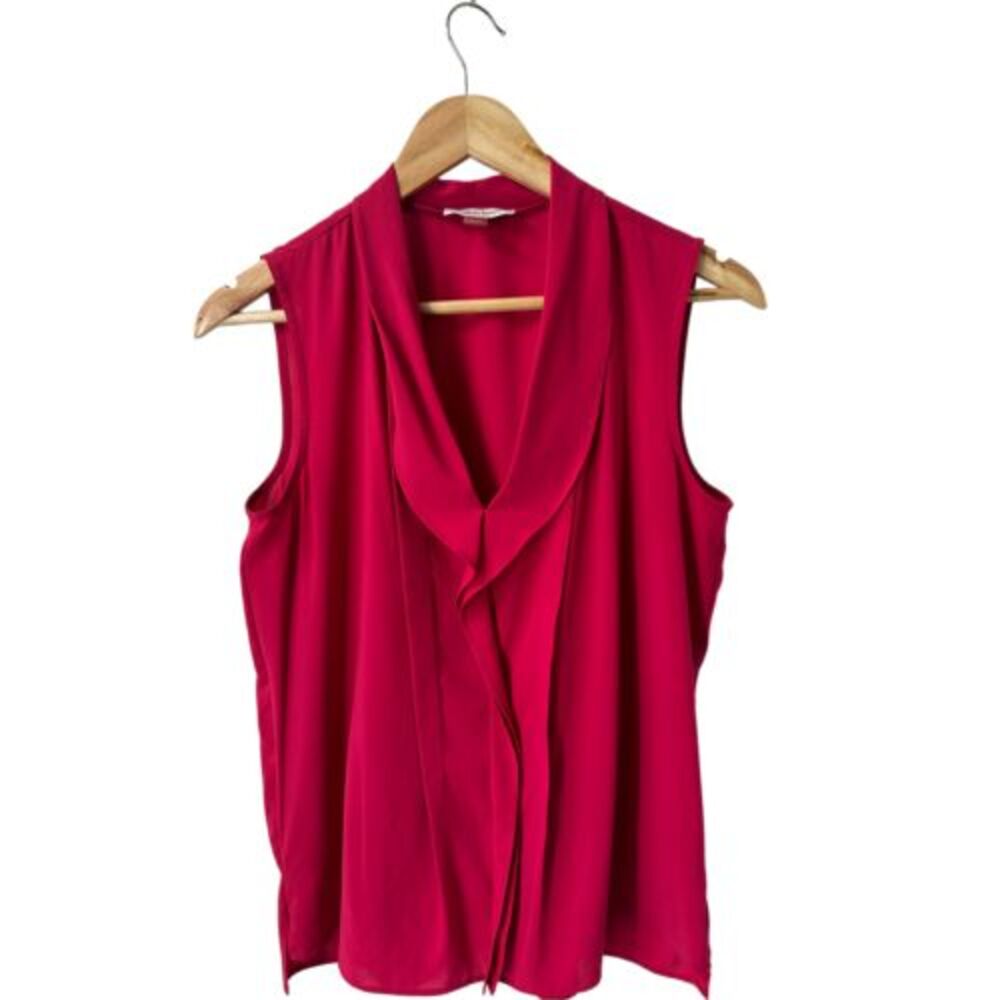Calvin Klein Women's Hot Pink V Neck‎ Ruffle Sleeveless Top Medium